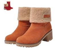 SQYZRZ 2026 New Womens Winter Boots with Fur Lined Chunky Heel Ankle Booties Warm Slip On Snow Boots Casual Waterproof Suede Shoes Comfortable Outdoor Booties (Orange,37)
