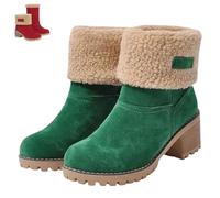 SQYZRZ 2026 New Womens Winter Boots with Fur Lined Chunky Heel Ankle Booties Warm Slip On Snow Boots Casual Waterproof Suede Shoes Comfortable Outdoor Booties (Green,37)
