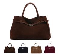 SQYZRZ Suede Tote Bag for Women, Vintage Faux Suede Bag Handbag, Women's Large Brown Suede Top-Handle Work Handbag (Coffee,One size)
