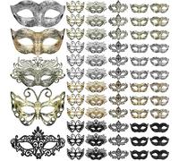Sratte 60 Pcs Masquerade Mask Vintage Antique Masks Adults Party Mask Venetian Masks for Carnival Party Cosplay Performance(Gold, Silver, Bronze, Black)