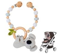 Srcasy Catena per Passeggino in Legno, Giocattolo per Passeggini, Catena Pendente per Passeggino, Giocattolo Passeggino Portabilità con Campana, Catena Carrozzina Legno E Cotone Lavorata Uncinetto