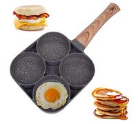 Srcasy Padella per 4 Uova, Padella Multifunzione in Alluminio Antiaderente, Padella Per Uova Fritta, Pancake a Quattro Fori, Padella per 4 Tazze, per Pancake da Colazione, Uovo in Camicia