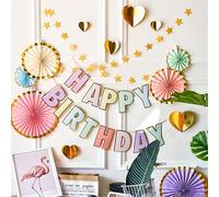 SrchJoy Happy Birthday Rainbow Banner Con 6 Pz/set Ventagli di Carta Pastello Compleanno Bunting Decorazioni Per Bambini Baby Shower Festa di Compleanno