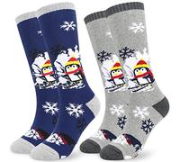 srclo Calzini termici invernali per bambini, per sci, sport, 2 paia, altezza al ginocchio, colorati, per sci, snowboard, passeggiate, per bambini dai 5 ai 15 anni, taglia UK 8.5J-2/EU26-34, Blu