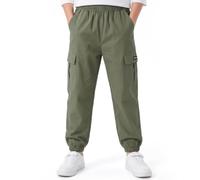 srclo Pantaloni cargo per bambini, multi tasche, con elastico in vita, pantaloni da jogging sportivi casual per attività all'aperto, per bambini dai 6 ai 13 anni, Verde militare, 8-9 Anni
