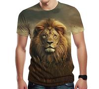 Srcnhim Maglietta da uomo con stampa 3D con leone animale, maglietta casual a maniche corte, Arancione, L