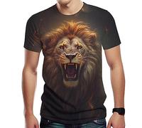 Srcnhim Maglietta da uomo con stampa 3D con leone animale, maglietta casual a maniche corte, Marrone, 3XL