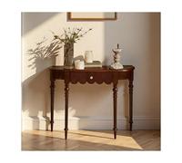 SRDCAIM Consolle a mezza luna per ingresso con cassetto portaoggetti, tavolino da divano in legno massello in stile rustico con gambe in stile romano, per corridoio, soggiorno e ufficio(Brown)