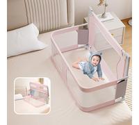 SRDCAIM Culla da Comodino 3 in 1, Baby Bedside Sleeper, Culla Next to Me, Culla da Comodino per Neonati, Culla Portatile Pieghevole, Finestra in Rete Traspirante e visibile, Facile da Montare(Pink)