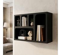 SRDCAIM Mensola da parete con organizer a più scomparti, vetrinetta sospesa dal design minimalista per soggiorno e ufficio, scaffale salvaspazio(Black)