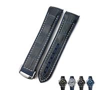 SRDRK Cinturini in gomma di vacchetta in pelle da 20 mm 22 mm adatti per cinturino orologio arancione Omega Planet Ocean 600 GMT(Dark blue white,20mmBlack buckle)