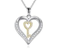 Sreadx Collana con ciondolo a forma di chiave a forma di cuore, in argento Sterling, per donne e ragazze, regalo per mamma e moglie