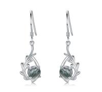 Sreadx Moos Achat Ohrringe 925 Sterling Silber Blatt Edelstein Ohrringe Schmuck Geburtstag Geschenk für Frauen Mädchen