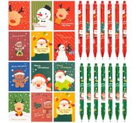 SREBIWO Set natalizio da 48 pezzi, 24 mini taccuini natalizi per bambini, 24 penne a inchiostro gel natalizio, motivo: Babbo Natale, pupazzo di neve e renna, per feste, regali