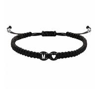 SREFGAS Bracciale nero con lettere per uomo e donna, regolabile, 16 - 28 cm, a forma di cuore, intrecciato, per coppia, braccialetto dell'amicizia, bracelet iniziale, 1 pezzo, 16-28 cm, Acrilico