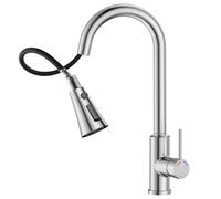 SREWOHS PRO Rubinetto da cucina Spring Arc Alto, 360° Rotante, 4 Modalità Spring Miscelatore Cucina, Acciaio Inox Spazzolato, Adatto per Lavelli a 1 Foro, Rubinetteria Commerciale (C -38.6CM)