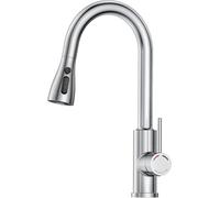SREWOHS PRO Rubinetto Lavello Cucina,Miscelatore con Estraibile, 4 Modalità,Rotazione a 360°,Flessibile,Arco alto(227mm),Alta Pressione,1 foro,G3/8,Maniglia singola Acciaio inox Rubinetti,Nichel