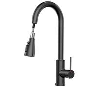 SREWOHS PRO Rubinetto Lavello Cucina,Miscelatore Cucina con Doccetta Estraibile, 4 Modalità Acqua, Bocchello girevole a 360°, Arco alto, Acciaio Inox per Lavello da Cucina a 1 foro (Nero)