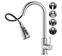 SREWOHS PRO Rubinetto Lavello Cucina,Miscelatore Cucina con Doccetta Estraibile, 4 Modalità Acqua, Bocchello girevole a 360°, Arco alto, Acciaio Inox per Lavello da Cucina a 1 foro
