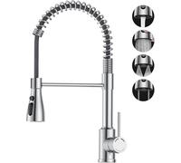 SREWOHS PRO Rubinetto miscelatore da cucina con spruzzatore estraibile, Rubinetto ad arco alto a molla commerciale, Rubinetto per lavello in acciaio inossidabile, girevole a 360°, leva singola, 4