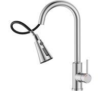 SREWOHS PRO Rubinetto miscelatore per lavello da cucina con doccetta estraibile, 1 foro girevole a 360°, maniglia singola, in acciaio inox, rubinetto da cucina con 4 funzioni, in nichel spazzolato
