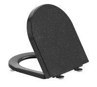 SREWOHS PRO Tavoletta WC [CORTO] Universali D Forma, Sedile WC Urea-Formaldeide Chiusura Ammortizzata Sgancio, Rapido a un Pulsante,Marmo Nero, 42,5 * 34,5CM(con Modello di nstallazione)