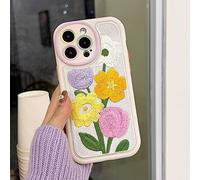 SRGDRR Custodia per cellulare fiore ricamo moda per iPhone 14 13 12 11 Pro Max Cover protettiva per fotocamera colorata morbida antiurto, ricamo, per iPhone 14