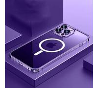 SRGDRR Custodia protettiva in metallo in alluminio trasparente con ricarica wireless magnetica per iPhone 12 13 14 15 Pro Max Cover protettiva in vetro per lenti, viola, per iPhone 14 Pro Max