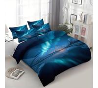 Srigzcaly Biancheria da letto 135 x 200 cm, motivo: paesaggio naturale, lago, luce nordica, 3 pezzi, super morbida, in microfibra, double-face e 2 federe 80 x 80 cm, colore: blu