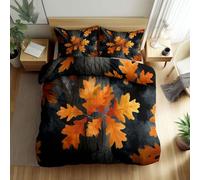 Srigzcaly Biancheria da letto 155 x 220 cm, per 4 stagioni, motivo piante acquarello, foglie d'acero, reversibile, colore nero, morbido, facile da pulire, per tutto l'anno, con 2 federe da 80 x 80 cm