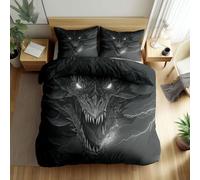 Srigzcaly Copripiumino 200 x 200 cm, fantasia rabbia drago gigante, 3 pezzi, set copripiumino in microfibra, nero set copripiumino per 2 persone, set di biancheria da letto con 2 federe