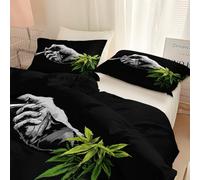 Srigzcaly Copripiumino Cartoon Mano Foglia Cannabis Pianta 260 x 240 cm con 2 federe 65 x 65 cm, set da letto reversibile nero in microfibra, biancheria da letto matrimoniale