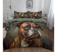 Srigzcaly Copripiumone Set 240x220cm Cane Boxer Animale Copripiumino 3 Pezzi in Microfibra, Morbida Set Biancheria da Letto con Cerniera Copripiumino Adatto a Bambini e Adulti, Marrone