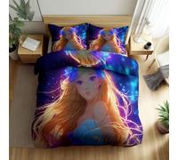 Srigzcaly Parure da letto 140 x 200 cm, motivo: anime biondo ragazza sogno, copripiumino per 1 persone, multicolore reversibile, set da letto in microfibra confortevole + 2 federe 65 x 65 cm