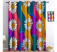 Srigzcaly Tende oscuranti con margherite floreali vintage alla moda per cameretta dei bambini (larghezza 183 cm x lunghezza 214 cm), isolamento termico arcobaleno, con occhielli, oscuranti, per camera
