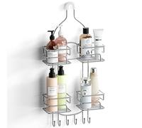 SRIWATANA Organizer per doccia da appendere sopra la testa, gancio per doccia con ganci per rasoi - cromato