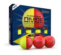 Srixon Q-STAR TOUR DIVIDE, Palline da golf in uretano bicolore, Sensazione morbida, distanza ottimizzata, Nucleo FastLayer con compressione 74, Idea regalo per golfisti, Confezione da 12, Giallo/Rosso