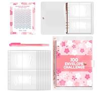 SRJQXH Agenda del Risparmio A5, 6 Fori Fogli Mobili Libretto Risparmio Soldi, PVC Quaderno Risparmio Soldi, con Penna e 100 Tasche Pre-Numerate per Sfida di Archiviazione di 100 Giorni