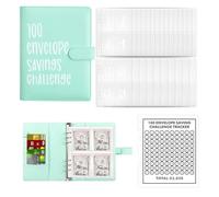 SRJQXH Agenda del Risparmio A5 con Clip per Penna, 100 Buste per Risparmiare Denaro, Libro del Risparmio Verde, Scomparto Incorporato, Impermeabile Risparmio Soldi per Coppie Ufficio Famiglia