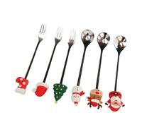 Srliya 6 Pezzi Set di Posate di Natale per Gelato Al caffè, Adorabile Set di Cucchiai a Forcella in Silicone in Acciaio Inossidabile, Durevole, Senza Tempo, Ideale per la Raccolta