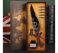Srliya Penna d'oca in Ottone Resistente e Stile (Nera) | Scrittura , design vintage, include 1 penna d\'oca, 5 pennini, inchiostro da 15 ml, adatta per art