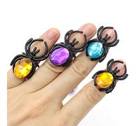 Srliya Set di 10 Anelli di Ragno di Halloween con Gemme, Divertenti Bomboniere in Plastica per Decorazioni di Halloween, Dimensioni 2x3,5 Cm, Colore Casuale