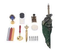 Srliya Set Penna con Supporto in Ottone e Pennino Fine (Verde) | Piume d\'oca naturali, pennini squisiti, adatti per la calligrafia, facili da usare, design retrò