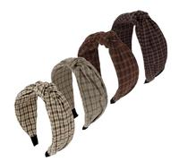 Srotmirw 4 fasce per capelli vintage a quadri, in misto cotone e lino di alta qualità, fasce per capelli da donna, perfette per donne alla moda studentesse e uso quotidiano casual