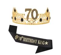 Srotmirw 70° Corona di compleanno 1 pezzo corona d'oro con diamante nero e cinturino protettivo per uomo alla festa di compleanno