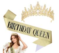 Srotmirw Corona E Sciarpa Per Compleanno, Accessorio Per Festa | Finitura Dorata Strass, Set Look Regina Per Servizio Fotografico Celebrazione Per Adulti Donna