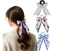 Srotmirw Elastici in seta con fiocco, per donne e ragazze, 3 pezzi, eleganti elastici alla moda, in raso, nessun danno per capelli ricci spessi e sottili, per feste scolastiche e vita quotidiana