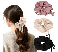 Srotmirw Elastici in seta con fiocco, per donne e ragazze, 3 pezzi, eleganti elastici alla moda, in raso, nessun danno per capelli ricci spessi e sottili, per feste scolastiche e vita quotidiana