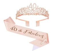 Srotmirw Tiara da donna per 40° compleanno, corona da principessa in oro rosa e fascia con strass glitterati, per donne e ragazze, festa di compleanno