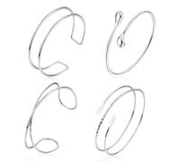 SroundZero 4 Pezzi Argento impostato fino alla parte superiore del braccio, Bumper ad armi superiore regolabile, Boho Bangle Bangle Silver 925 Women, Braccio della parte superiore del braccialetto